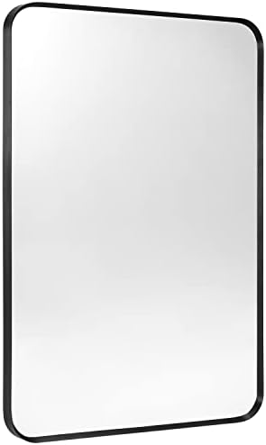 Black Bathroom Mirror 24x30in, Metal Framed Rounded Rectangle Wall - Image 7