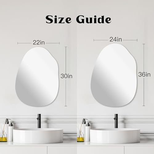 Irregular Frameless Bathroom Mirror, 22 x 30 Inch Asymmetrical Wall Mirror - Image 6