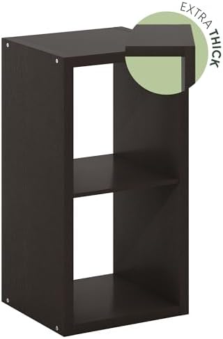 Furinno CUBICLE 2-Cube Book Shelf, Extra Thick Frame Bookshelf, Dark Oak - Image 6