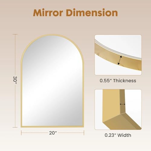 Arched Wall Mirror 30x20 Inch Gold Bathroom Vanity Mirror - Image 2