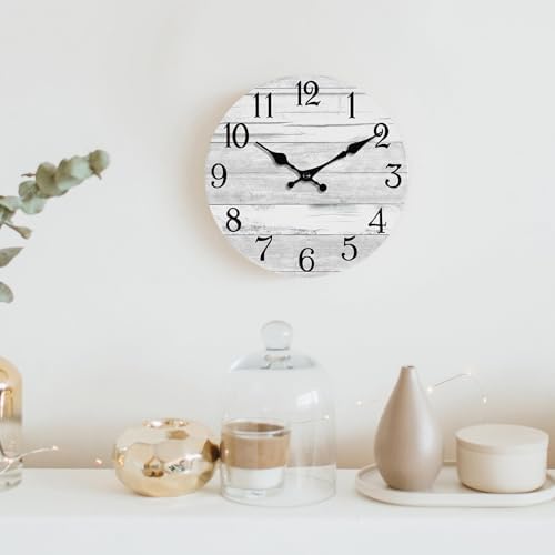 KECYET Small 8 Inch Wall Clock Battery Operated Gray White Silent Farmhouse - Image 6