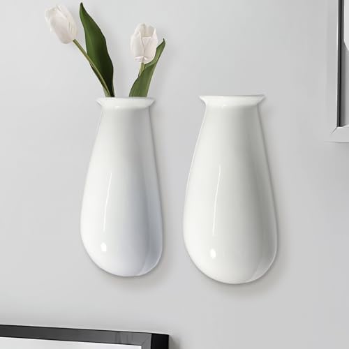 White Ceramic Wall Planters, 10.6 Inch, Flared Design - Image 7
