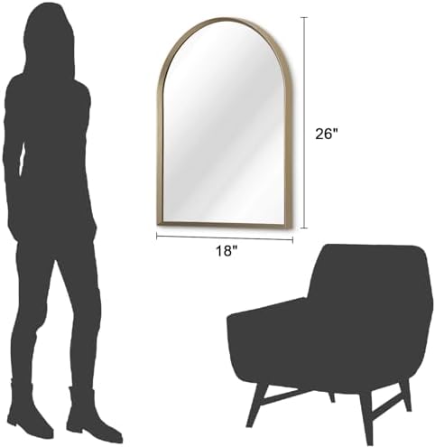 Bathroom Arched Wall Mirror Brushed Metal Vanity Wall Mounted Mirror - Image 7