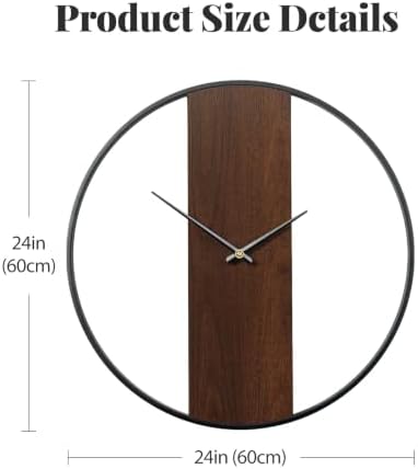 Cuspin 24 Inch Large Wall Clock Modern Rustic Walnut Dial Decorative Clock - Image 6