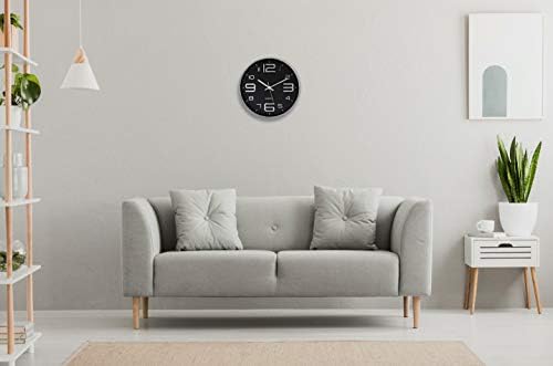 Bernhard Products Black Wall Clock 12 Inch Stylish Modern Silver Silent - Image 6