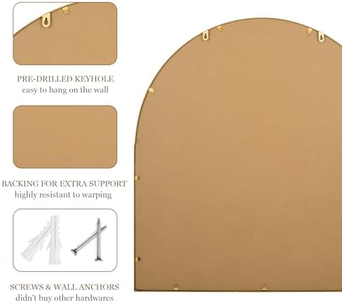 33x31 Inch Arched Bathroom Mirror, Antique Gold Wall Mirror Metal Beaded Frame - Image 6