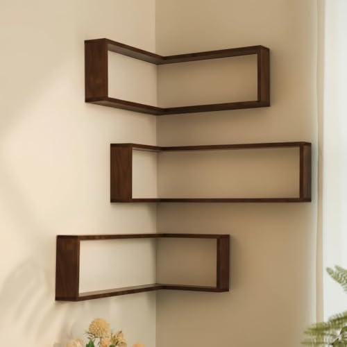Floating Corner Shelves with LED Lights, 1-Tier Wall Mounted Wooden Corner - Image 7