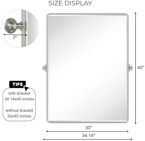 TEHOME Pivot Mirror Brushed Nickel Vanity Mirror Large Black Metal Framed - Image 6