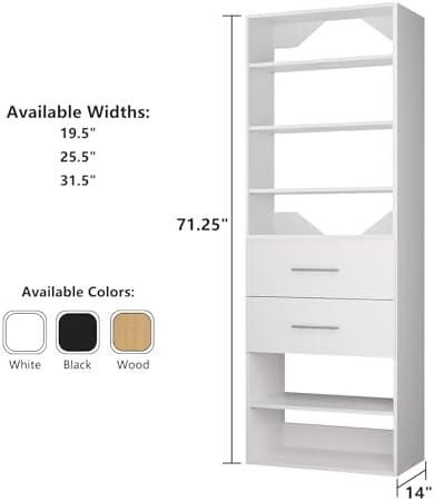 ROOMTEC Modular Closet System, 31.5" 2 Drawer Shelf Closet Tower Wall-Mounted - Image 7