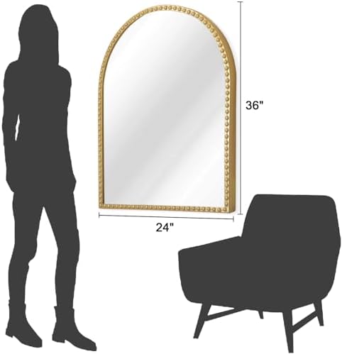Large Gold Arch Mirror for Bathroom, Metal Beaded Frame 36"x24" Arched Wall - Image 7