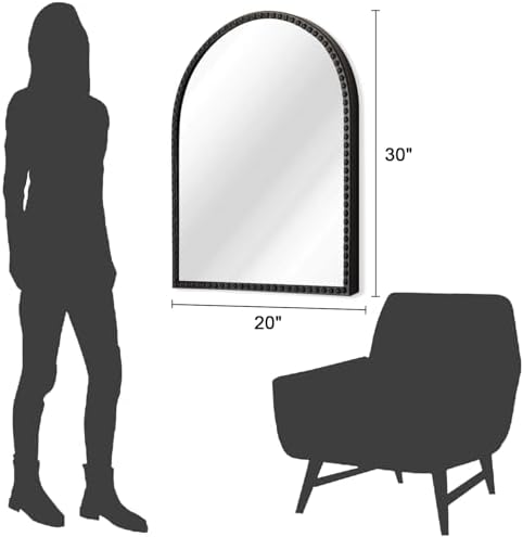 Black Arched Wall Mirror Metal Beaded Frame Bathroom Mirror - Image 7