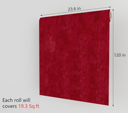 Decotalk 2ft x 10ft Dark Red Velvet Wallpaper Peel and Stick Soft Felt - Image 7