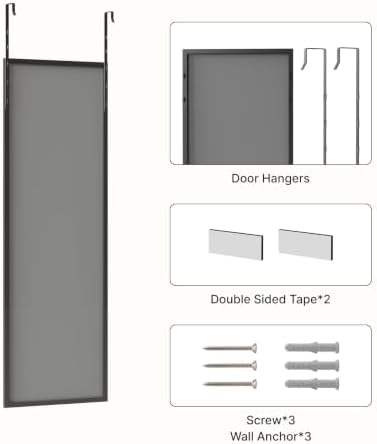 Kosmonia 51x18 Inch Full Length Mirror Over the Door Black Full Body Mirror - Image 7