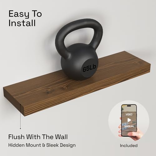 Solid Wood Floating Shelves for Wall 24 Inch Walnut, Wooden Bathroom Shelf - Image 7