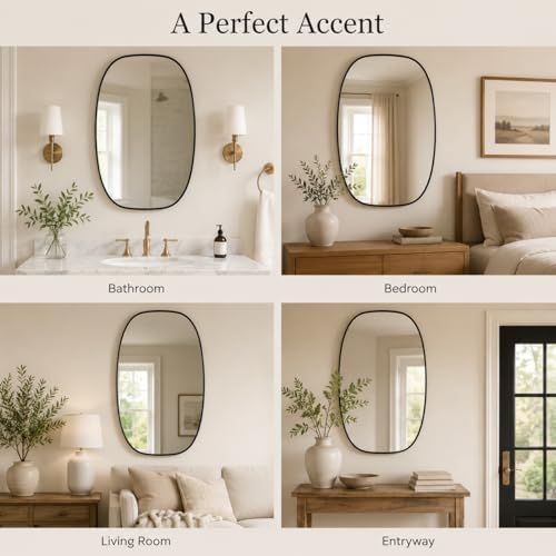 USHOWER Black Oval Bathroom Mirror 20x30 Inch, Oblong Vanity Mirror - Image 7
