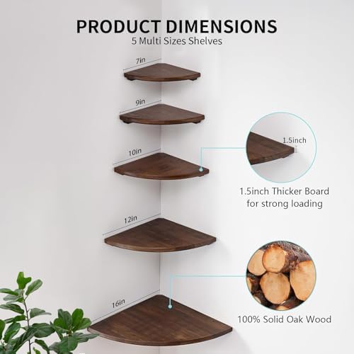 Corner Wall Shelf, 16inch Solid Oak Wood Floating Corner Shelf - Image 7