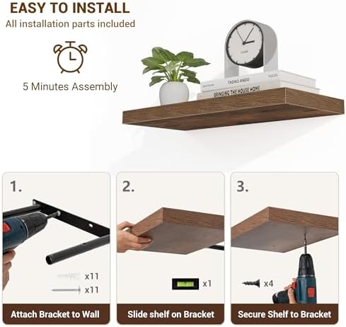 Acovy 48 Inch Floating Shelves, Wooden Shelves - Image 6