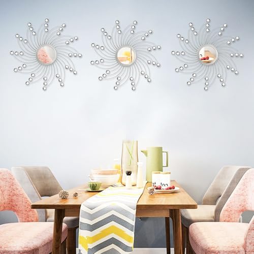 Uaussi 3 Pack Crystal Sunburst Wall Mirror Décor Rhinestone Mirrors Decorative - Image 7