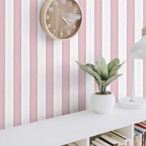 Pink and White Peel and Stick Wallpaper 15.7"x236" Modern Stripe Wallpaper - Image 6