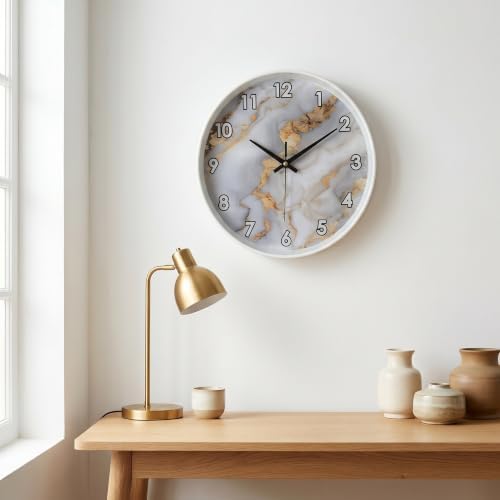 Luxury Gold Foil Marble Texture wall Clock Silent Non Ticking Battery Operated - Image 7