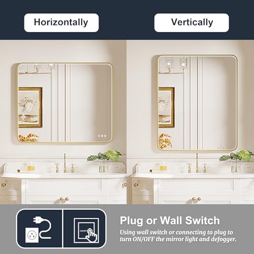 LED Bathroom Mirror with Lights, 24x32 Inch Gold Metal Framed LED Mirror - Image 7