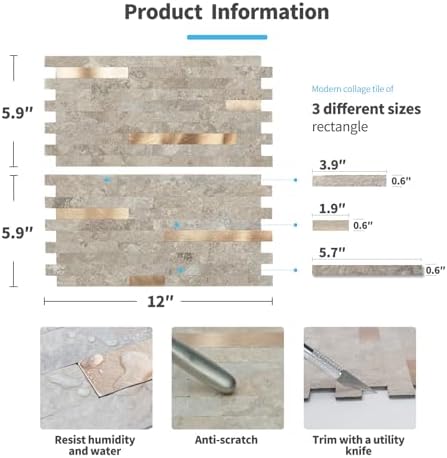 Art3d Faux Stone Peel & Stick Backsplash Tile, Ecru Slate - Image 6
