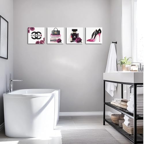 4 Pcs Framed Fashion Canvas Wall Art Pink Pictures Wall Decor - Image 6