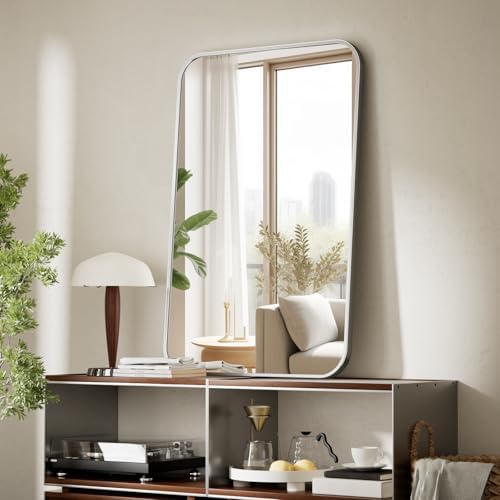 BEAUTYPEAK 20" x 28" Silver Wall Mounted Bathroom Mirror - Image 7