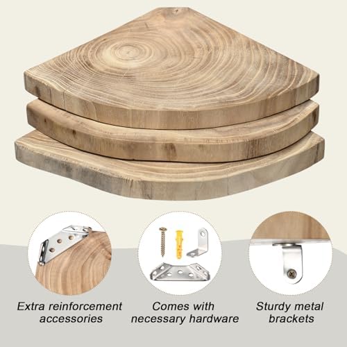3 Pcs Corner Floating Shelves for Wall Solid Wood 7 Inch - Image 6