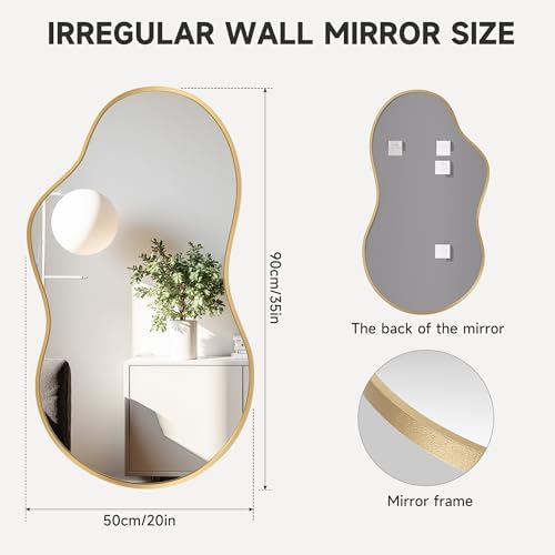 Hasipu 35"x20" Irregular Wall Mirror Gold Asymmetrical Mirror - Image 6