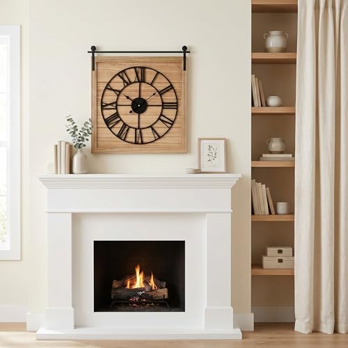 EMAX HOME 24 Inch Large Farmhouse Wall Clock, Unique Square Rustic Solid Wood - Image 7
