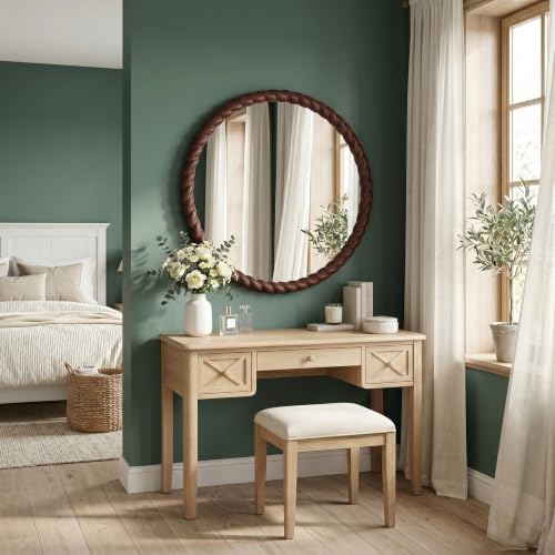 24"x24" Round Solid Wood Farmhouse Decorative Wall Mirror - Image 6