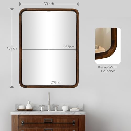 Bathroom Mirror for Wall, Wood Rectangle 30 x 40 inch Hanging Vanity Mirrors - Image 7
