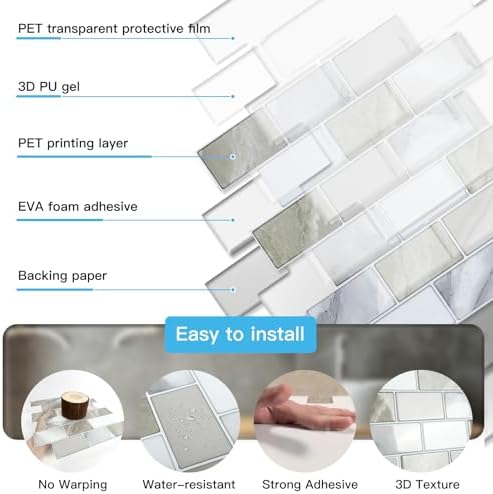 Art3d 10-Pack Subway Peel and Stick Backsplash, 12 x 12 Inch - Image 6