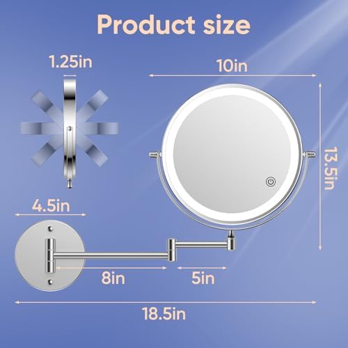FUNTOUCH 9" Rechargeable Wall Mounted Makeup Mirror - Image 7