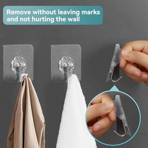 28 Pack Sticky Hooks for Hanging Heavy Duty, Wall Hooks Adhesive, Shower & - Image 7