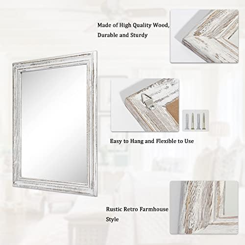 Wall Mirror with Rustic Wood Frame Rectangle Hanging Mirrors - Image 7