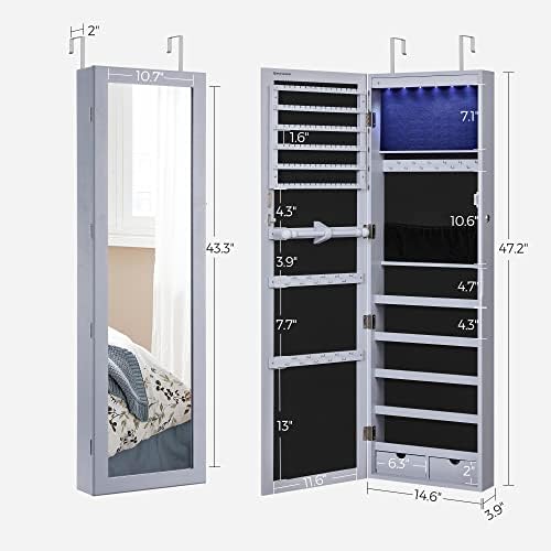 SONGMICS 6 LEDs Mirror Jewelry Cabinet, 47.2-Inch Tall - Image 6