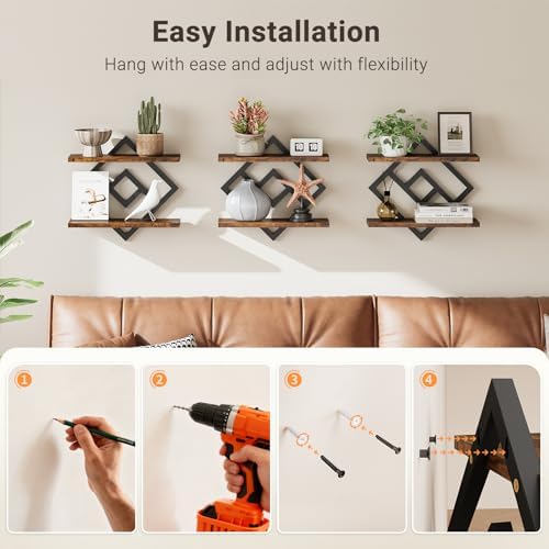 ELYKEN Floating Shelves for Wall, Rustic Brown - Image 6