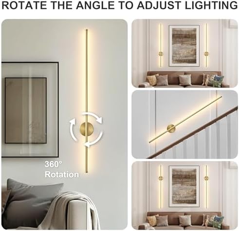 KARTOOSH Battery Operated Modern Wall Sconce Set of Two, 39.3 Inch Brass - Image 7