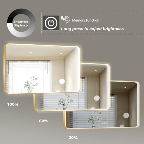 LED Mirror for Bathroom 48X28 Inch Gold Framed - Image 6