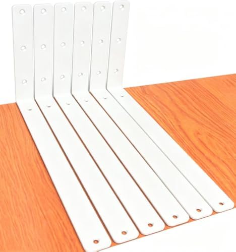 6 Pack - L 16" x H 8" x W1.5, 5mm Thick White L Shelf Bracket, Iron Shelf by MHMYDZ