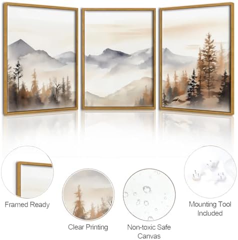 TBKHUDBI Framed Neutral Mountain Wall Art Forest Landscape Canvas Painting - Image 7