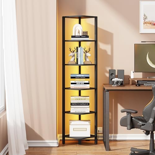 TUTOTAK Corner Shelf with LED Light, 6-Tier Corner Bookshelf - Image 6