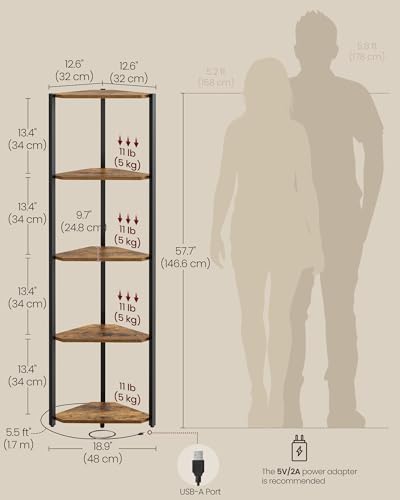 VASAGLE Corner Shelf with LED Lights, 5-Tier Freestanding Bookshelf - Image 5
