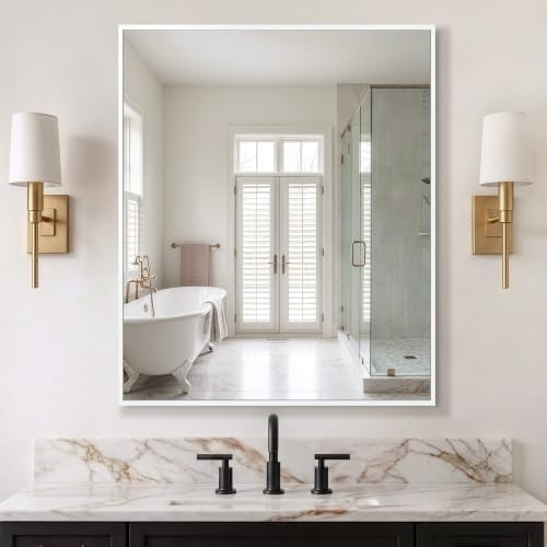Delma Bathroom Vanity Mirror, 36x30 Silver Metal Framed Mirror - Image 7