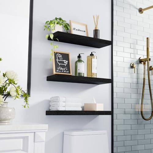 BAYKA Black Floating Shelves 15.7in, Wall Mount Rustic Wood Shelf - Image 6