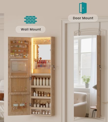 Vlsrka LED Mirror Jewelry Cabinet, Over Door/Wall Mounted Jewelry Organizer - Image 6