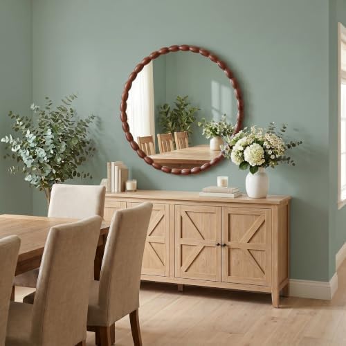 30"x30" Round Solid Wood Farmhouse Decorative Wall Mirror - Image 6