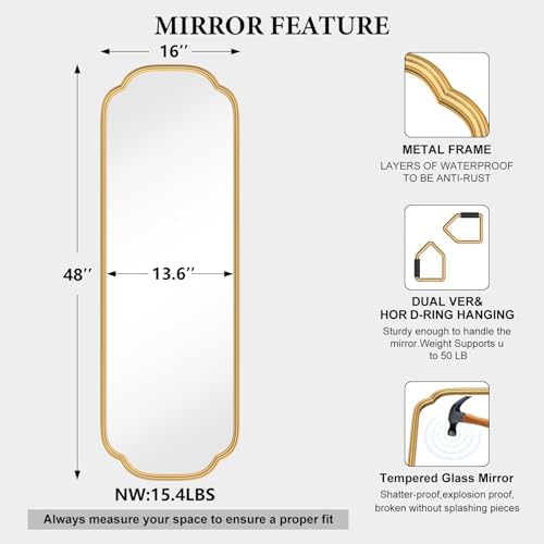 Ferytange 48"x16" Gold Door Mirror Full Length Over The Door - Image 6